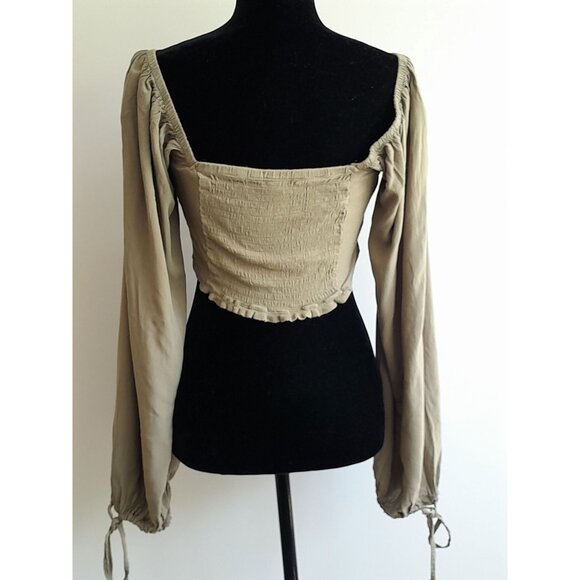 Womens Large Milkmaid Going Out Long Sleeve Cropped Gorpcore Utility Top Green - Picture 3 of 8